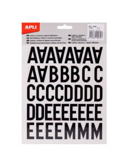 APLI LETRAS MAYÚSCULAS DE PALO ADHESIVAS MAYÚSCULAS DE 40MM NEGRO -5 HOJAS-