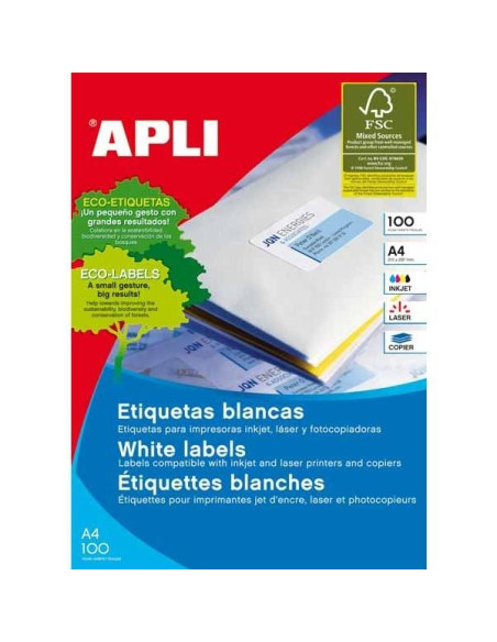APLI ETIQUETAS ADHESIVAS 1996X2891MM LÁSER CALIDAD FOTOGRÁFICA CROMOS 1 X 10H BLANCO