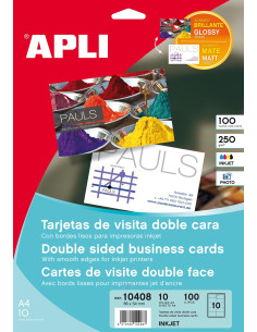 APLI TARJETAS VISITA DOBLE CARA BLANCO PARA INKJET LÁSER Y FOTOCOPIADORAS  210 X 297MM  MICROPERFORADO 250GR 10 HOJAS