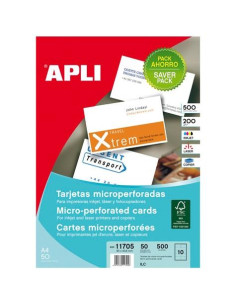 APLI TARJETAS VISITA BLANCO PARA INKJET LÁSER Y FOTOCOPIADORAS  90 X 508MM  MICROPERFORADO ACABADO MATE 200GR 50 HOJAS