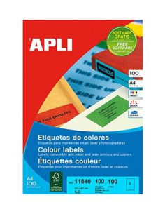 APLI ETIQUETAS ADHESIVAS 210X297MM INKJETLÁSER CRECTOS 1 X 100H ROJO