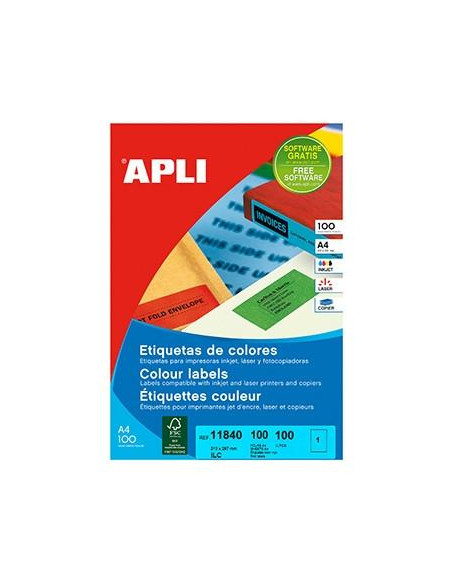 APLI ETIQUETAS ADHESIVAS 210X297MM INKJETLÁSER CRECTOS 1 X 100H ROJO