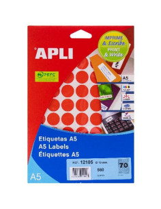 APLI ETIQUETAS ADHESIVAS CIRCULARES A5 Ø19MM ESCRITURA MANUAL 70 X 8H ROJO