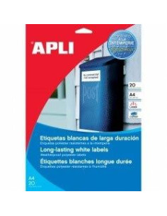 APLI ETIQUETAS ADHESIVAS RESISTENTES INTEMPERIE 210X297MM LÁSER CRECTOS 1 X 100H POLIÉSTER BLANCO
