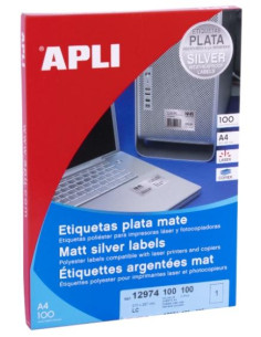 APLI ETIQUETAS ADHESIVAS METALIZADAS 2100X2970MM LÁSER CRECTOS 1 X 100H PLATA