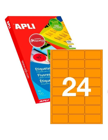 APLI ETIQUETAS ADHESIVAS 64X339MM LÁSER CROMOS 24 X 100H NARANJA FLUORESCENTE