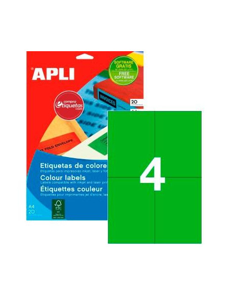 APLI ETIQUETAS ADHESIVAS 105X148MM INKJETLÁSER CRECTOS 4 X 20H VERDE
