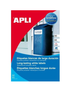 APLI ETIQUETAS ADHESIVAS RESISTENTES INTEMPERIE 991X677MM LÁSER CROMOS 8 X 20H POLIÉSTER BLANCO
