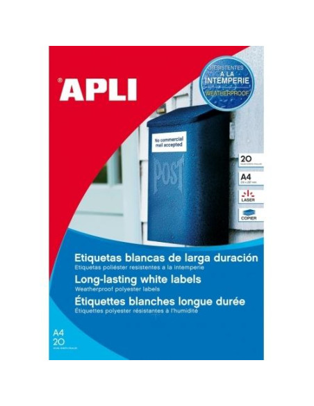 APLI ETIQUETAS ADHESIVAS RESISTENTES INTEMPERIE 991X677MM LÁSER CROMOS 8 X 20H POLIÉSTER BLANCO