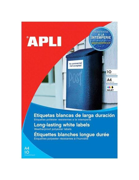 APLI ETIQUETAS ADHESIVAS RESISTENTES INTERPERIE 635X339MM INKJET CROMOS 24 X 10H POLIÉSTER BLANCO