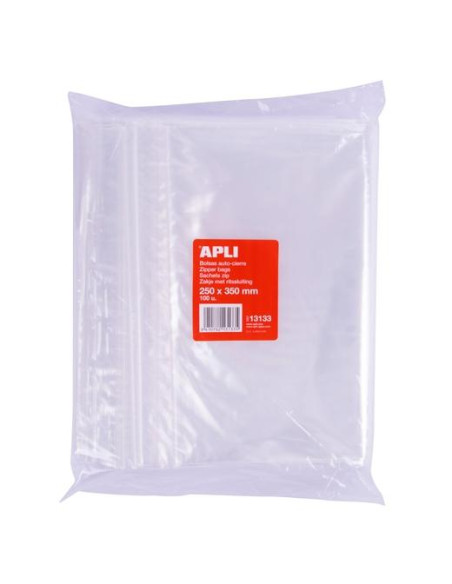 APLI BOLSAS AUTOCIERRE 250X350MM LDPE TRANSPARENTE PACK 100 UD