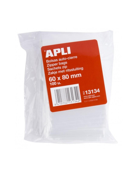 APLI BOLSAS AUTOCIERRE 60X80MM LDPE TRANSPARENTE PACK 100 UD