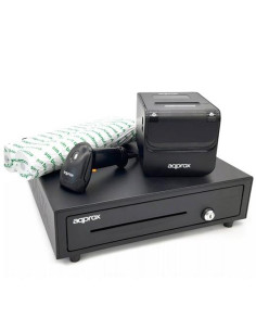 AQPROX KIT TPV CAJON PORTAMONEDAS NEGRO  LECTORSCANNER  IMPRESORA TERMICA  PACK ROLLOS PAPEL