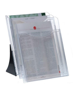 ARCHIVO 2000 EXPOSITOR SOBREMESA ARCHIPLAY 3 COMPARTIMENTOS DIN A4 VERTICAL 200X240X315 MM CRISTAL TRANSPARENTE