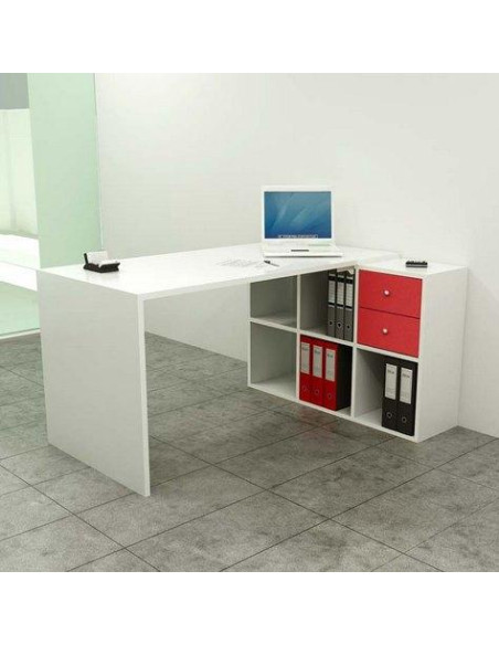 ARTEXPORT MESA ESCRITORIO HOME OFFICE CON LATERAL ESTANTERÍA DE 6 CUBOS TABLERO DE 22MM BLANCO - DESMONTADO-