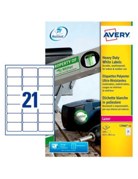 AVERY ETIQUETAS ADHESIVAS PERMANENTES 635X381MM LÁSER 21 X 20H POLIÉSTER BLANCO