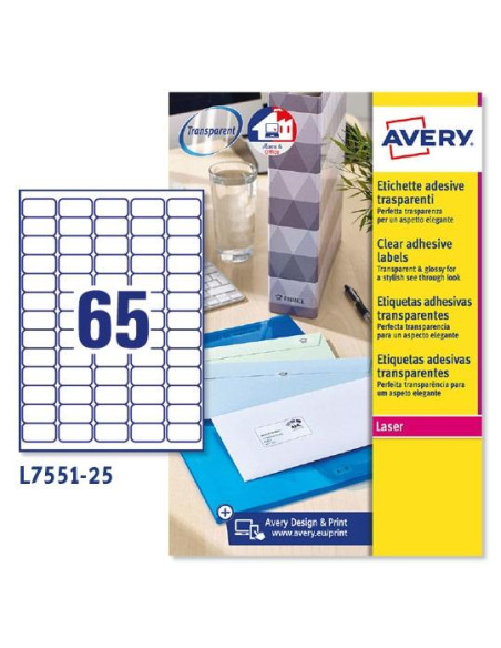 AVERY ETIQUETAS ADHESIVAS MINI 381X212 LÁSER PARA ENVÍOS 65 X 25H TRANSPARENTES
