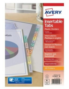 AVERY ÍNDICES SEPARADORES 12 PESTAÑAS A4 COLORES TRANSPARENTES POLIPROPILENO