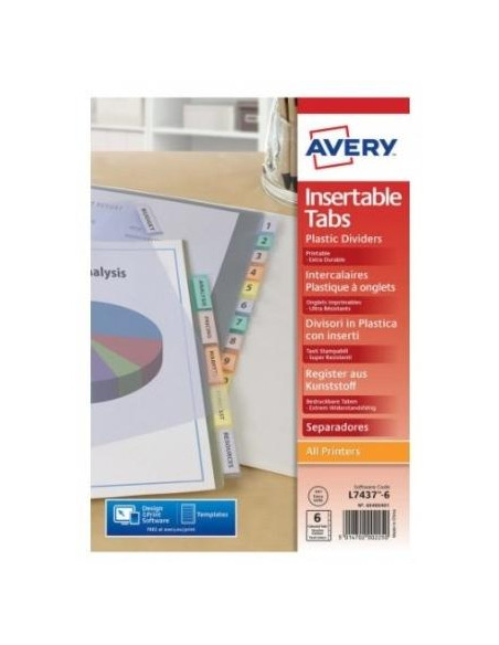 AVERY ÍNDICES SEPARADORES 12 PESTAÑAS A4 COLORES TRANSPARENTES POLIPROPILENO