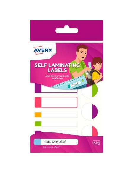 ETIQUETA ESCOLAR AVERY RESISTENTES AL AGUA COLORES FLUO SURTIDO BLISTER de 24