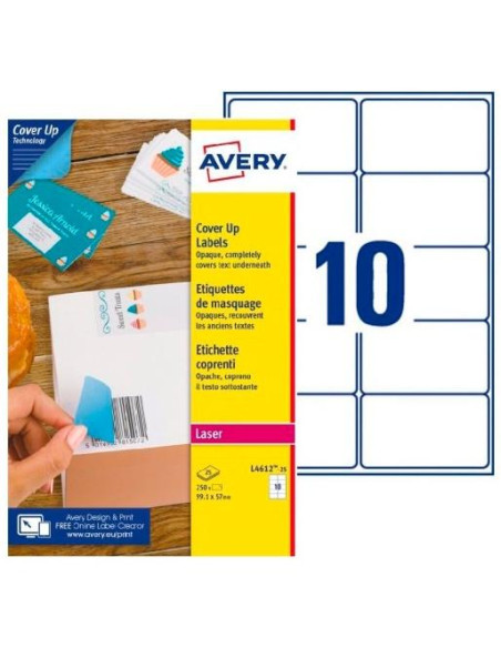 ETIQUETAS ADHIMPRAVERY A4 BLANCA CUBRIENTE LASER CAJA 25h 991x57 mm 250 udsL4612