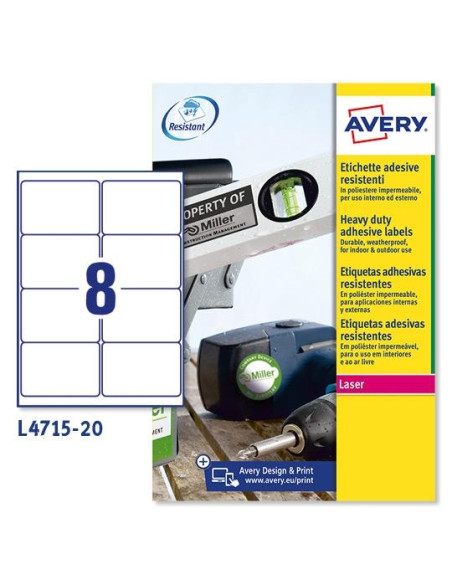 AVERY ETIQUETAS PERMANENTES EXTRA RESISTENTES 991X677MM INKJETLÁSER 8 X 20H POLIÉSTER BLANCO