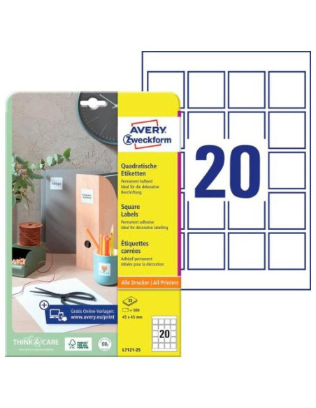 ETIQUETAS ADHIMPRAVERY BLANCA PARA CODIGO QR CAJA 25h  45x45 mm 500 udsL7121