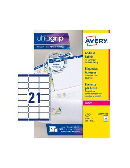 ETIQUETAS ADHIMPRAVERY A4 BLANCA CROMOS CAJA 100h  635x381 mm 2100 udsL7160