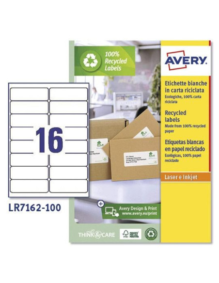ETIQUETAS ADHIMPRAVERY A4 BLANCA RECICLADA QUICKPEEL LASER 991x339 mm CAJA 100h