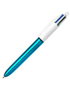 BIC BOLÍGRAFO 4 COLORES SHINE SILVER CUERPO BLANCOAZUL METÁLICO CAJA 12 UD