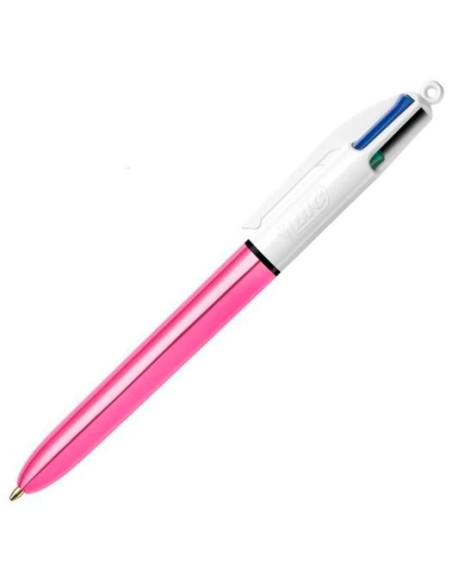 BIC BOLÍGRAFO 4 COLORES SHINE SILVER CUERPO BLANCOROSA METÁLICO CAJA 12 UD