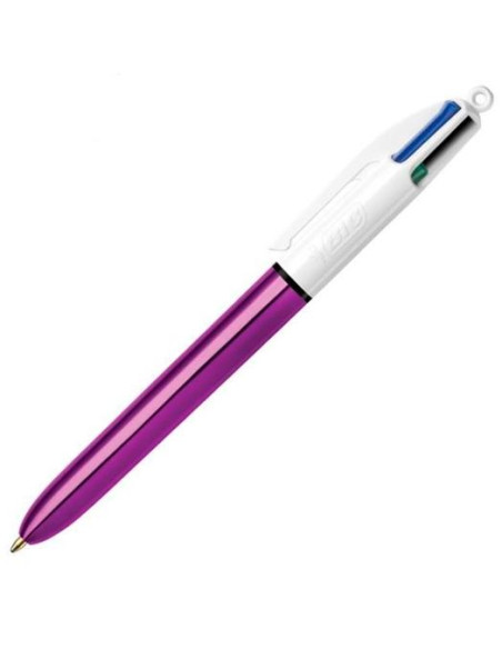 BIC BOLÍGRAFO 4 COLORES SHINE SILVER CUERPO BLANCOMORADO METÁLICO CAJA 12 UD