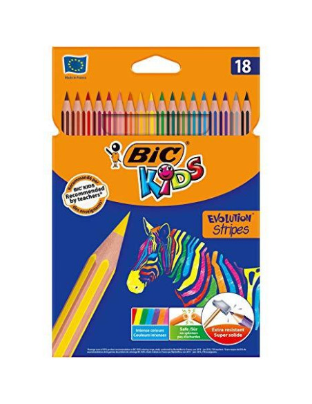 BIC LÁPICES DE COLORES KIDS EVOLUTION STRIPES CSURTIDOS ESTUCHE 18 UD