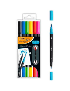 BIC ROTULADORES INTENSITY TIP FELT PENS PUNTA FINAPINCEL COLORES SURTIDOS VIVOS BLÍSTER 6 UD