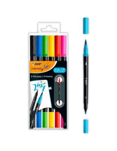 BIC ROTULADORES INTENSITY TIP FELT PENS PUNTA FINAPINCEL COLORES SURTIDOS VIVOS BLÍSTER 6 UD