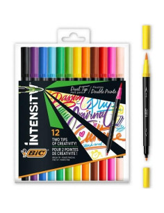 BIC ROTULADORES INTENSITY TIP FELT PENS PUNTA FINAPINCEL COLORES SURTIDOS VIVOS BLÍSTER 12 UD