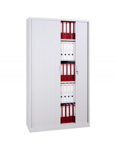 ARMARIO METÁLICO DOS PUERTAS PERSIANA CORREDERAS 100X45X198 CM ANCHO X FONDO X ALTO INCLUYE 4 BALDAS ACABADO EN GRIS  MONTADO