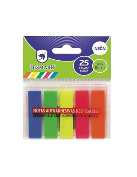 BISMARK TACO DE NOTAS ADHESIVAS COLORES NEON 5X25 HOJAS 45X12MM BLISTER