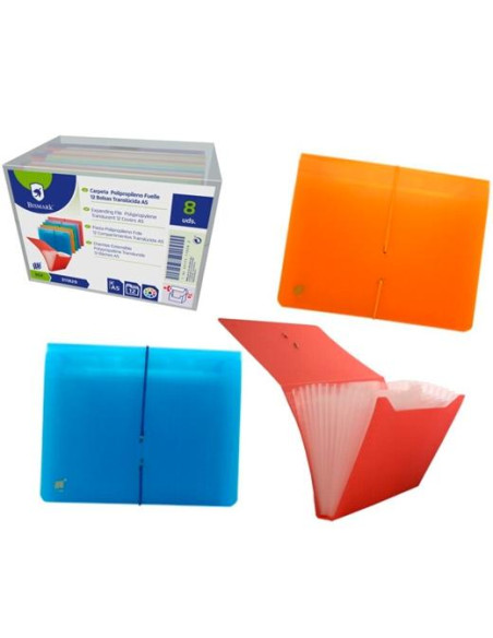 BISMARK CARPETA FUELLE ACORDEÓN 13 CGOMA A5 PP TRANSPARENTE CSURTIDOS