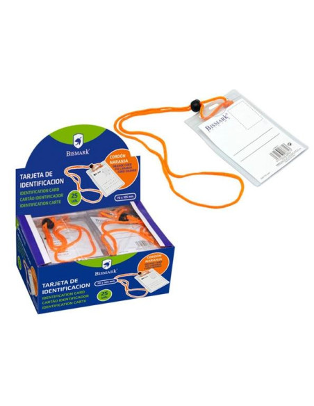 BISMARK TARJETA DE IDENTIFICACIÓN VERTICAL 70X105 MM CCORDÓN NARANJA -25U-