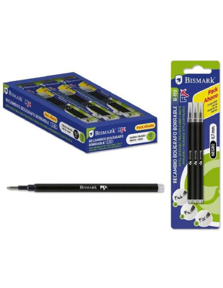 BISMARK RECAMBIO BOLÍGRAFO DE TINTA BORRABLE BLÍSTER DE 3 NEGRO