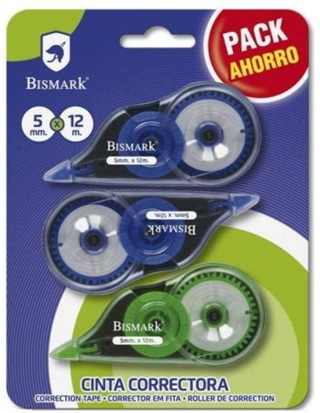 BISMARK CINTA CORRECTORA 5MMX12M PACK AHORRO BLISTER 3 UNIDADES