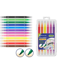 BISMARK ROTULADORES LETTERING DOBLE PUNTA MEDIAPINCEL CSURTIDOS ESTUCHE 12 UD