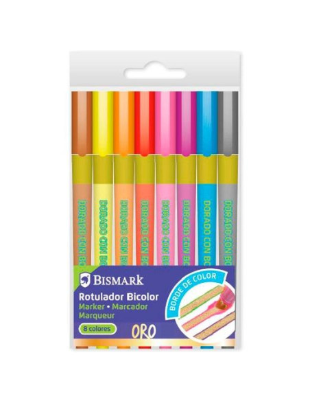 BISMARK ROTULADORES LETTERING BICOLOR ORO CON BORDE NEÓN-PASTEL CSURTIDOS ESTUCHE 8 UD