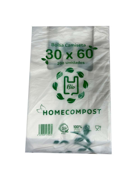 BOLSA DE CAMISETA 30X60CM COMPOSTABLE 14 MICRAS PAQUETE 200 UD