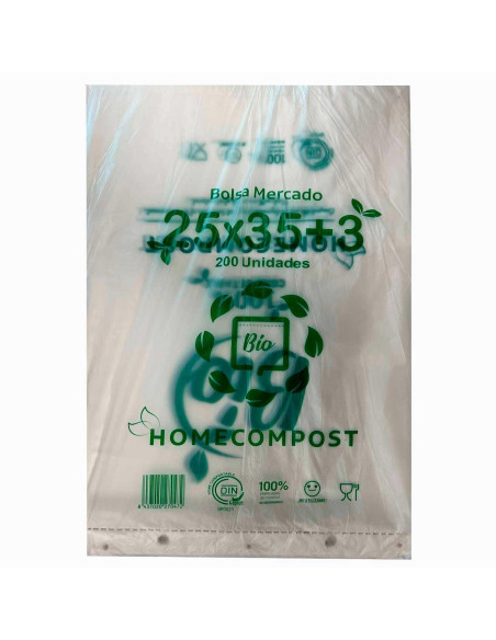 BOLSA BLOC 25X35CM COMPOSTABLE 12 MICRAS PAQUETE 200 UD