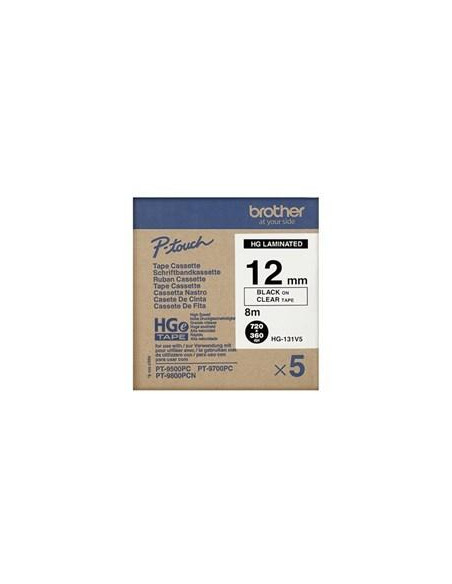 BROTHER CINTA ROTULADORA LAMINADA NEGRO SOBRE FONDO AMARILLO CAJA DE 5UN 12 MM 8 M