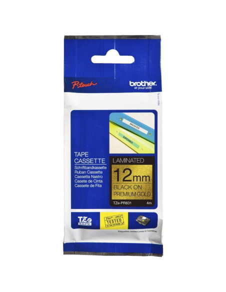 BROTHER CINTA ROTULADORA LAMINADA NEGRO SOBRE FONDO DORADO PREMIUM 12MMX8M