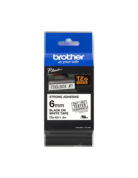 BROTHER CINTA ROTULADORA LAMINADA SUPER ADHESIVA NEGRO SOBRE FONDO BLANCO DE 6MMX8M