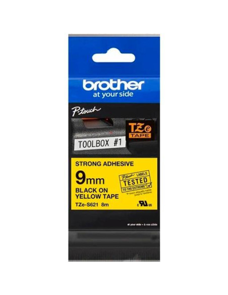 BROTHER CINTA ROTULADORA LAMINADA SUPER ADHESIVA NEGRO SOBRE FONDO AMARILLO DE 9MMX8M